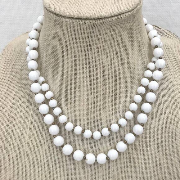 Vintage Purity White Beaded Double Strand Necklace - Picture 1 of 5